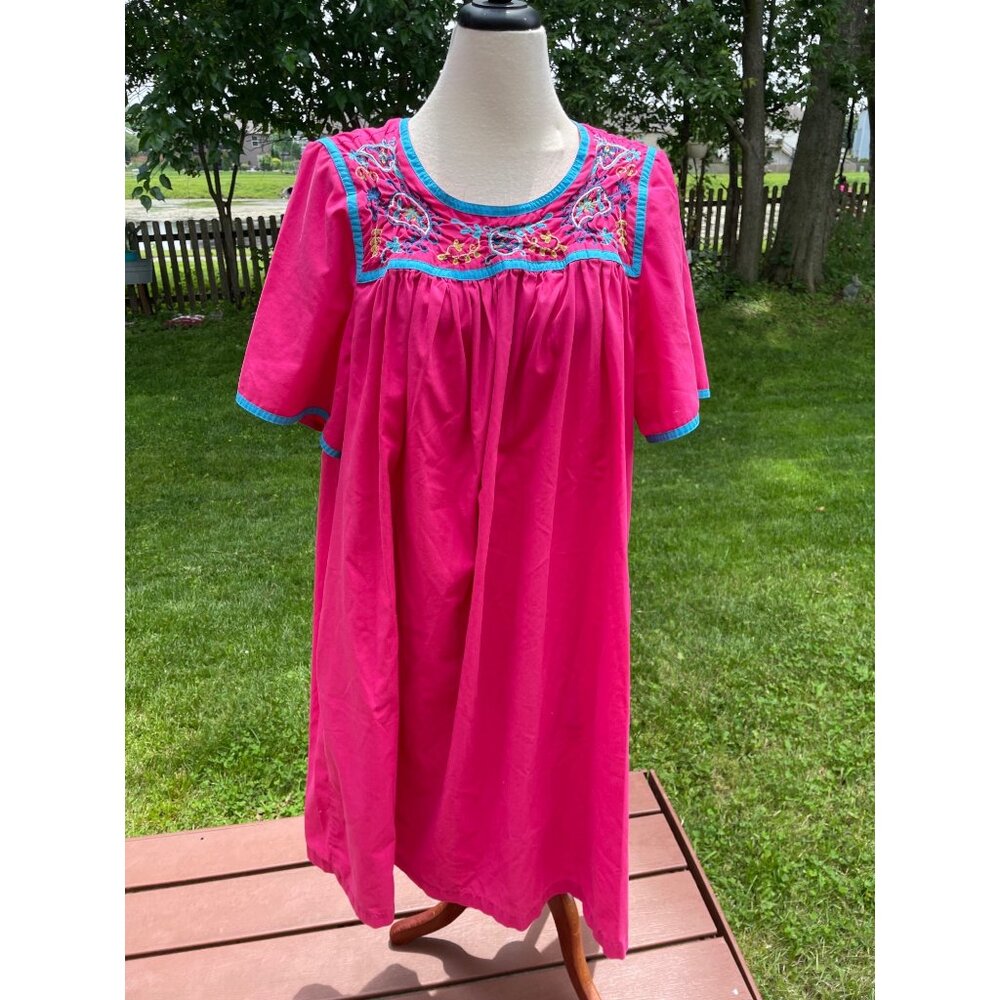Go Softly Pink Embroidered Floral Lounge Dress XL Polyester/Cotton